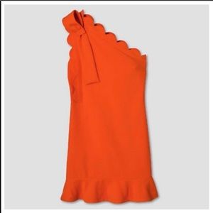 Victoria Beckham one shoulder scallop trim dress S